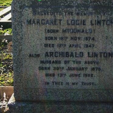 LINTON Archibald 1876-1962 &amp; Margaret Logie McDONALD 1874-1947