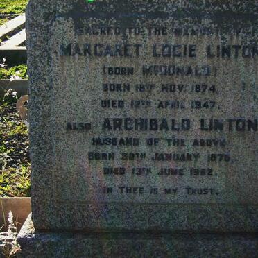 LINTON Archibald 1876-1962 &amp; Margaret Logie McDONALD 1874-1947