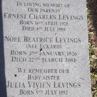 LEVINGS Ernest Charles 1921-1998 &amp; Noel Beatrice ECKARD 1926-2002 :: LEVINGS Julia Vivien 1952-1953