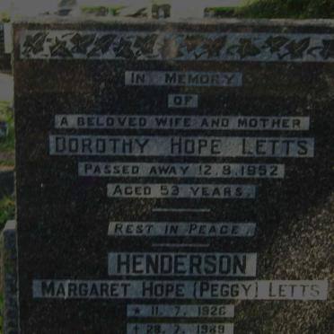 LETTS Dorothy Hope -1952 :: LETTS Margaret Hope 1926-1989