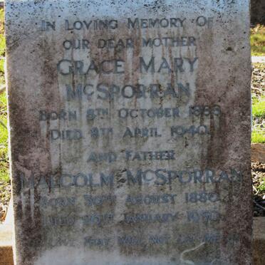 McSPORRAN Malcolm 1880-1950 &amp; Grace Mary 1888-1940 