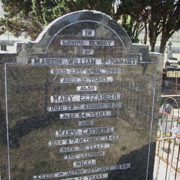 MCNAMARA Martin William -1902 :: MCNAMARA Mary Elizabeth -1951 :: MCNAMARA Mary Catherine -1943 :: MCNAMARA Nigel -1944