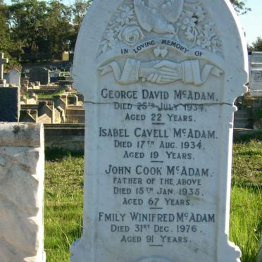 McADAM John Cook -1935 &amp; Emily Winifred -1976 :: McADAM George David -1934 :: McADAM Isabel Cavell -1934