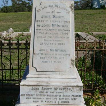 McINTOSH John -1912 &amp; Jane Scott 1844-1902 :: McINTOSH John Scott -1907 :: McINTOSH William Jameson 1900-1956 