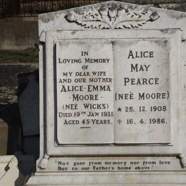 MOORE Alice Emma nee WICKS -1935 :: PEARCE Alice May nee MOORE 1908-1986
