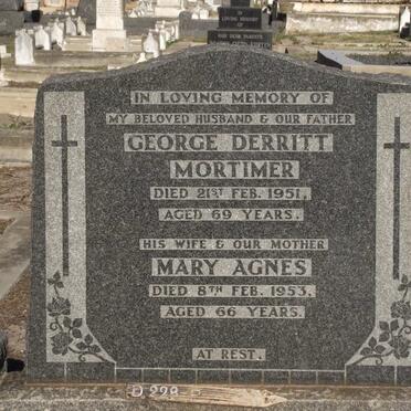 MORTIMER George Derritt -1951 &amp; Mary Agnes -1953