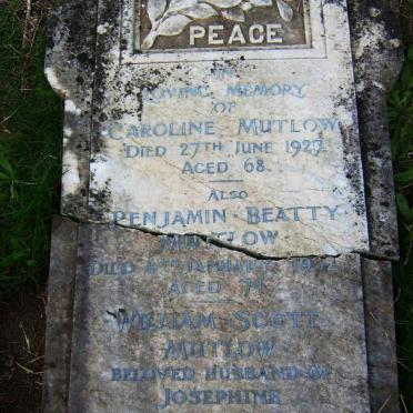 MUTLOW Benjamin Beatty -1932 &amp; Caroline -1927 :: MUTLOW William Scott -1954