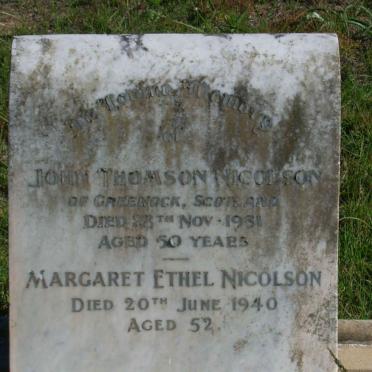 NICOLSON John Thomson -1931 &amp; Margaret Ethel -1940