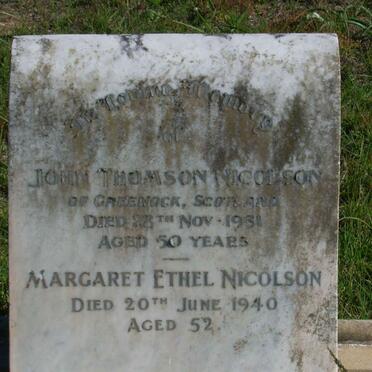 NICOLSON John Thomson -1931 &amp; Margaret Ethel -1940