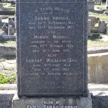 NORRIS Henry 1826-1898 &amp; Sarah 1835-1927 :: NORRIS Ernest William 1879-1922 :: NORRIS Frank Henry 18?3-1948