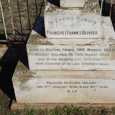 OLIVIER Francois 1838-1921 &amp; Elizabeth GULLY -1936