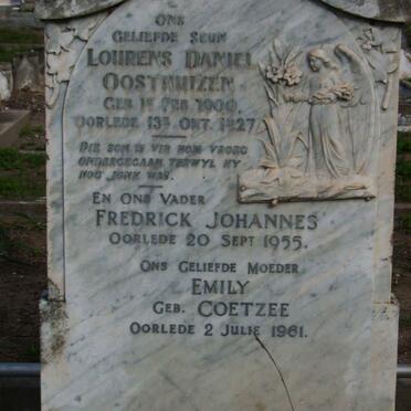 OOSTHUIZEN Frederick Johannes -1955 &amp; Emily COETZEE -1961 :: OOSTHUIZEN Lourens Daniel 1900-1927