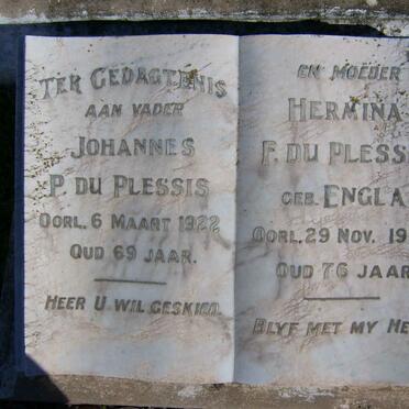 PLESSIS Johannes P., du -1922 &amp; Hermina F. ENGLA -1935