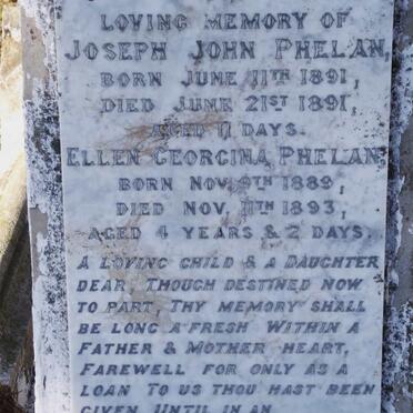 PHELAN Joseph John 1891-1891 :: PHELAN Ellen Georgina 1889-1893
