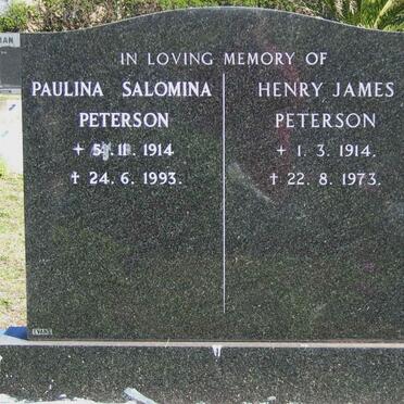 PETERSON  Henry James 1914-1973 &amp; Paulina Salomina 1914-1993