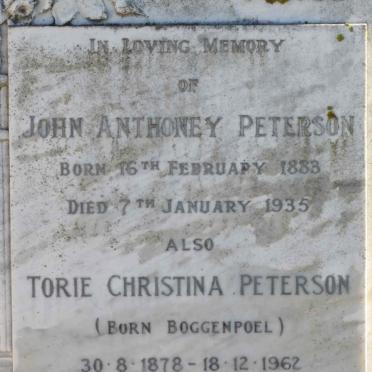 PETERSON John Anthony 1883-1935 &amp; Torie Christina BOGGENPOEL 1878-1962
