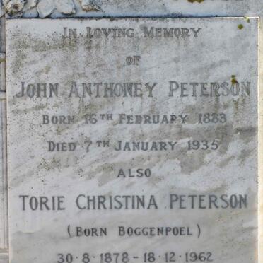 PETERSON John Anthony 1883-1935 &amp; Torie Christina BOGGENPOEL 1878-1962