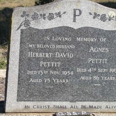 PETTIT Herbert David -1954 &amp; Agnes -1967