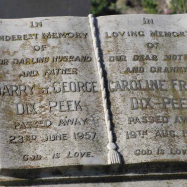 PEEK Harry St George, Dix -1957 &amp; Caroline Freda -1968