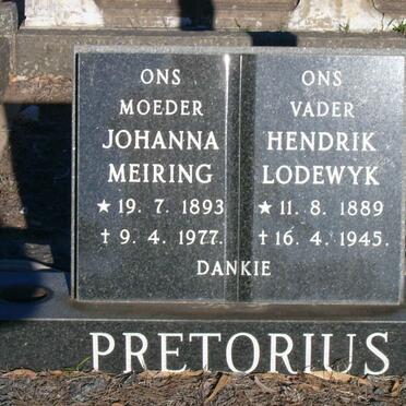 PRETORIUS Hendrik Lodewyk 1889-1945 &amp; Johanna Meiring 1893-1977