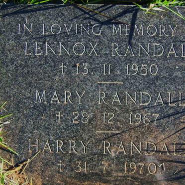 RANDALL Lennox -1950 :: RANDALL Mary -1967 :: RANDALL Harry 1970