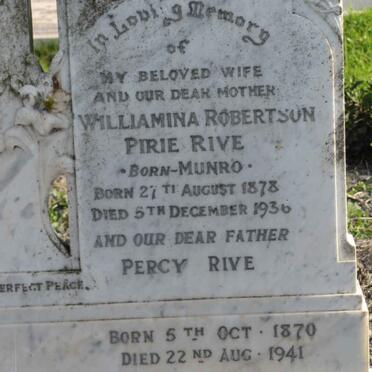 RIVE Percy 1870-1941 &amp; Williamina Robertson Pirie MUNROE 1878-1936