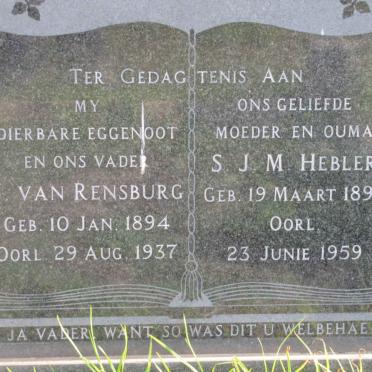RENSBURG J., van 1894-1937 &amp; S.J.M. HEBLER 1893-1959
