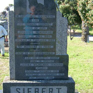 SIEBERT Johannes Hendrikus 1894-1962 &amp; Jacoba Wilhelmina Hendrina FOURIE 1898-1979