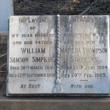 SIMKINS William Samson 1893-1950 &amp; Matilda Thompson 1894-1965