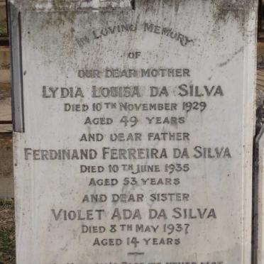 SILVA Ferdinand Ferreira da -1935 &amp; Lydia Louisa -1929 :: DA SILVA Violet Ada -1937