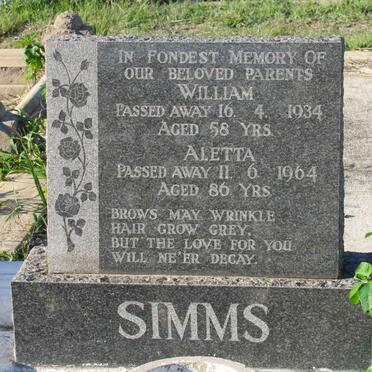 SIMMS William -1934 &amp; Aletta -1964