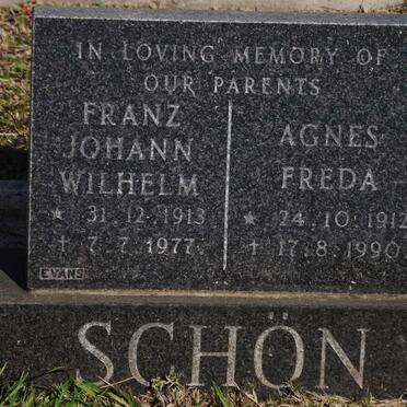 SCHON Franz Johann Wilhelm 1913-1977 &amp; Agnes Freda 1912-1990