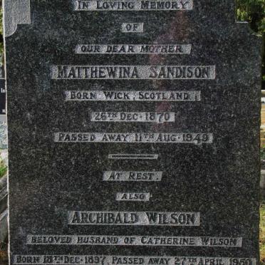 SANDISON Matthewina 1870-1949 :: WILSON  Archibald 1897-1950