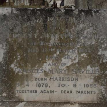 SAVILLE Ernest Walter -1934 &amp; Frances Mary HARRISON 1878-1955