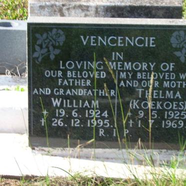 VENCENCIE William 1924-1995 &amp; Thelma 1925-1969