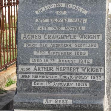 WRIGHT Arthur Herbert 1877-1953 &amp; Agnes Craigmyle 1885-1942