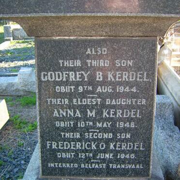 KERDEL Anna M. -1946 :: KERDEL Frederick O. -1946 :: KERDEL Godfrey B. -1944 