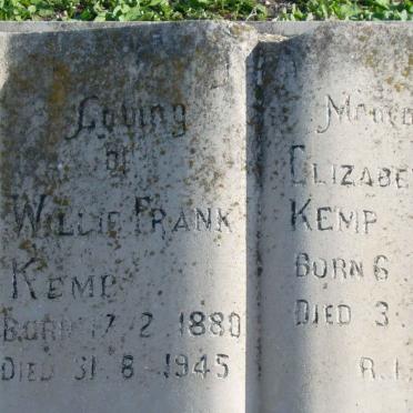 KEMP Willie Frank 1880-1945 &amp; Elizabeth J. 1887-1961
