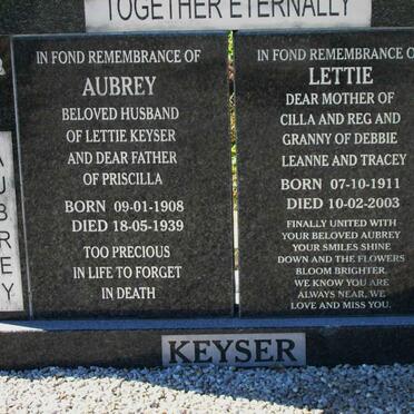 KEYSER Aubrey 1908-1939 &amp; Lettie 1911-2003