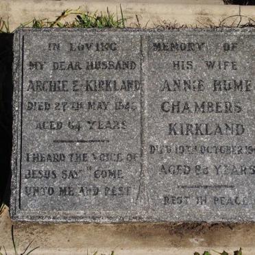 KIRKLAND Archie E. -1946 &amp; Annie Hume Chambers -1965