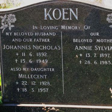 KOEN Johannes Nicholas 1892-1949 &amp; Annie Sylvia 1897-1983 :: KOEN Millecent 1928-1983