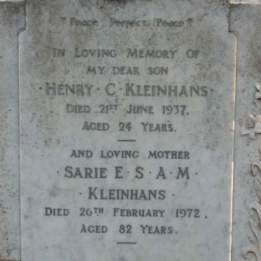 KLEINHANS  Sarie E.S.A.M. -1972 :: KLEINHANS Henry C. -1937 