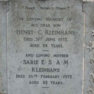 KLEINHANS  Sarie E.S.A.M. -1972 :: KLEINHANS Henry C. -1937 