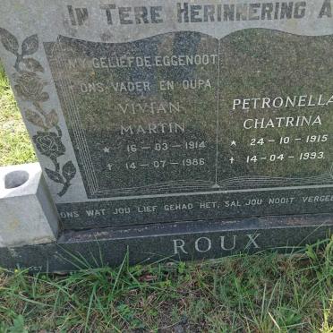 ROUX Vivian Martin 1914-1986 &amp; Petronella Chatrina 1915-1993