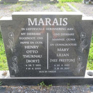 MARAIS Henry Otto Thurnau 1932-2003 &amp; Mary Lilian PRESTON 1933-2014