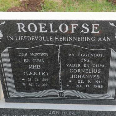 ROELOFSE Cornelius Johannes 1911-1983 &amp; M.H.B. 1916-2001