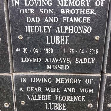 LUBBE Hedley Alphonso 1980-2016 :: LUBBE Valerie Florence 1948-2016