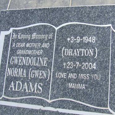 ADAMS Ernest Dale 1944-2003 &amp; Gwendoline Norma DRAYTON 1948-2004