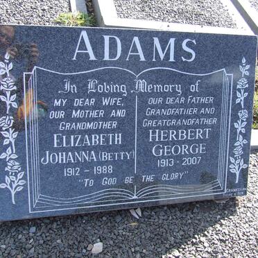 ADAMS Herbert George 1913-2007 &amp; Elizabeth Johanna 1912-1988