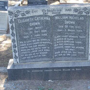 BROWN William Nicolas 1865-1944 &amp; Elizabeth Catherina MARX 1868-1948 